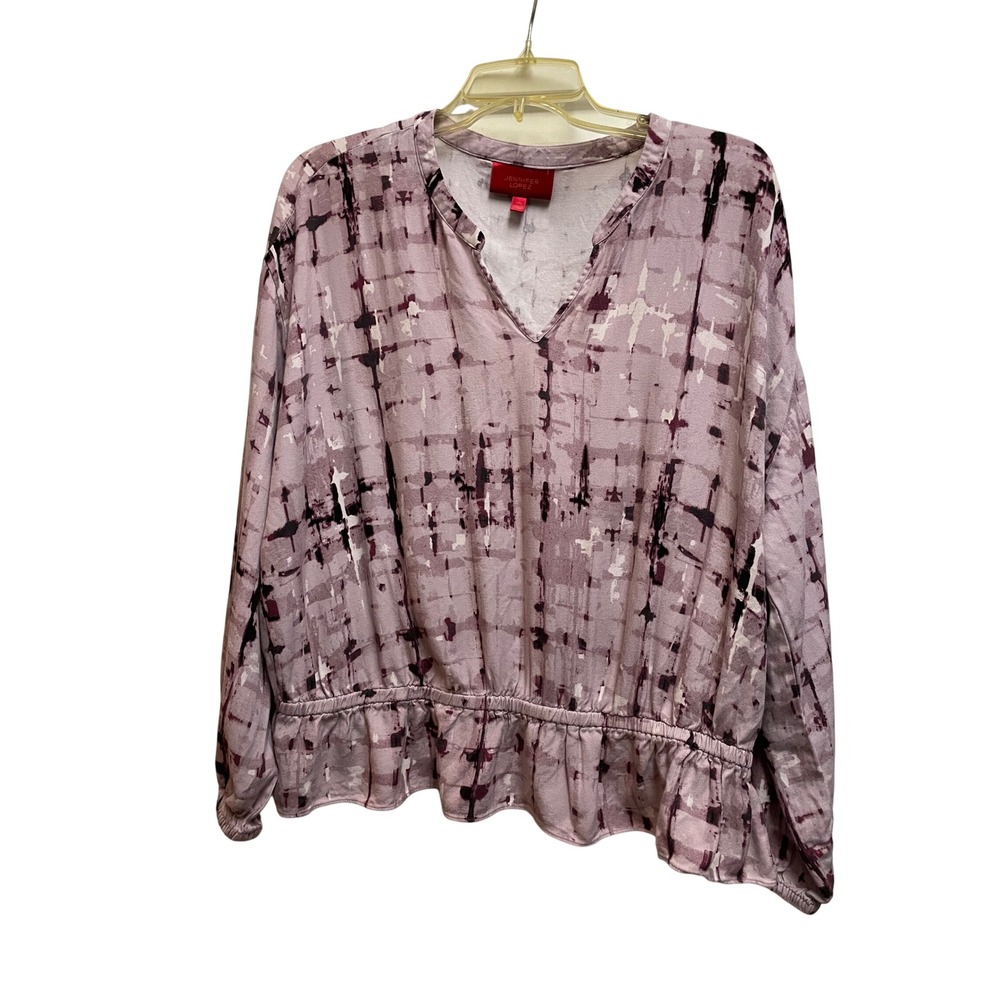Jennifer Lopez Womens XXL Mauve Purple Abstract Print Peplum V-Neck Blouse Top